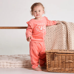 Baby girl floral velour top and leggings set in peach