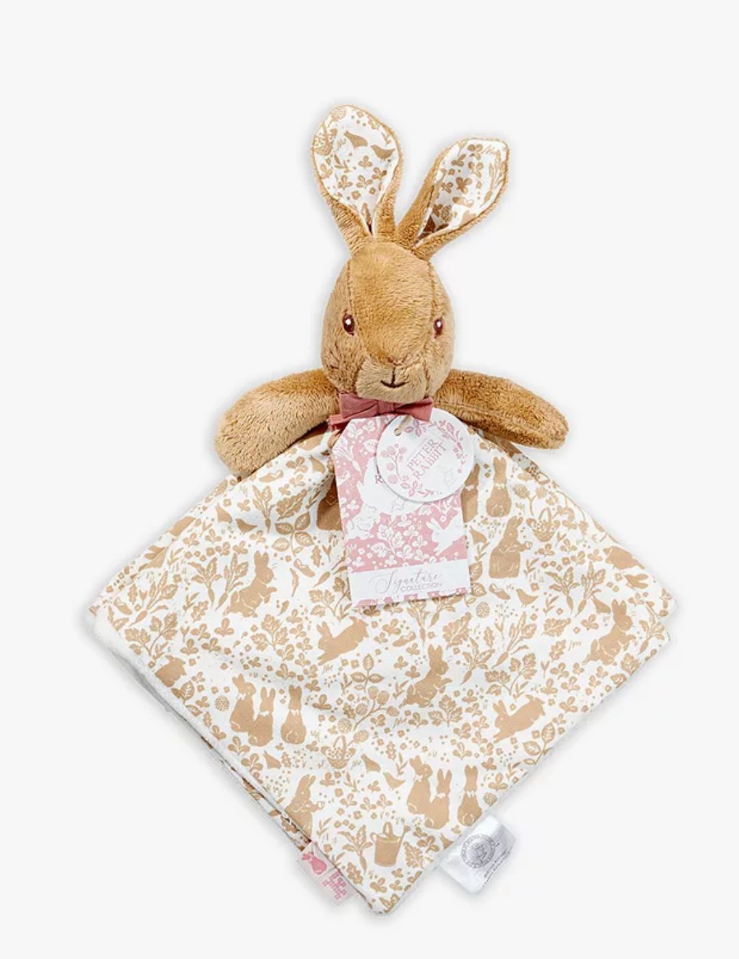 baby girl gifts keepsake trunk with flopsy bunny and knit baby girl booties.