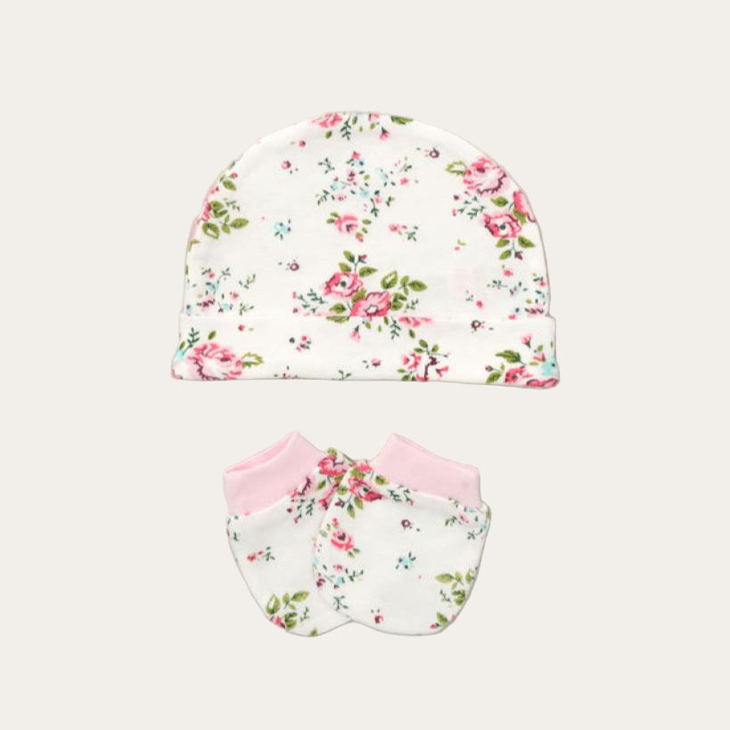Baby Girl Bib, Hat and Bodysuit Set - Pink Roses