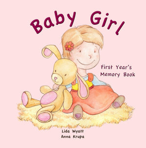 Baby Girl First Year’s Memory Book cover with bunny illustration