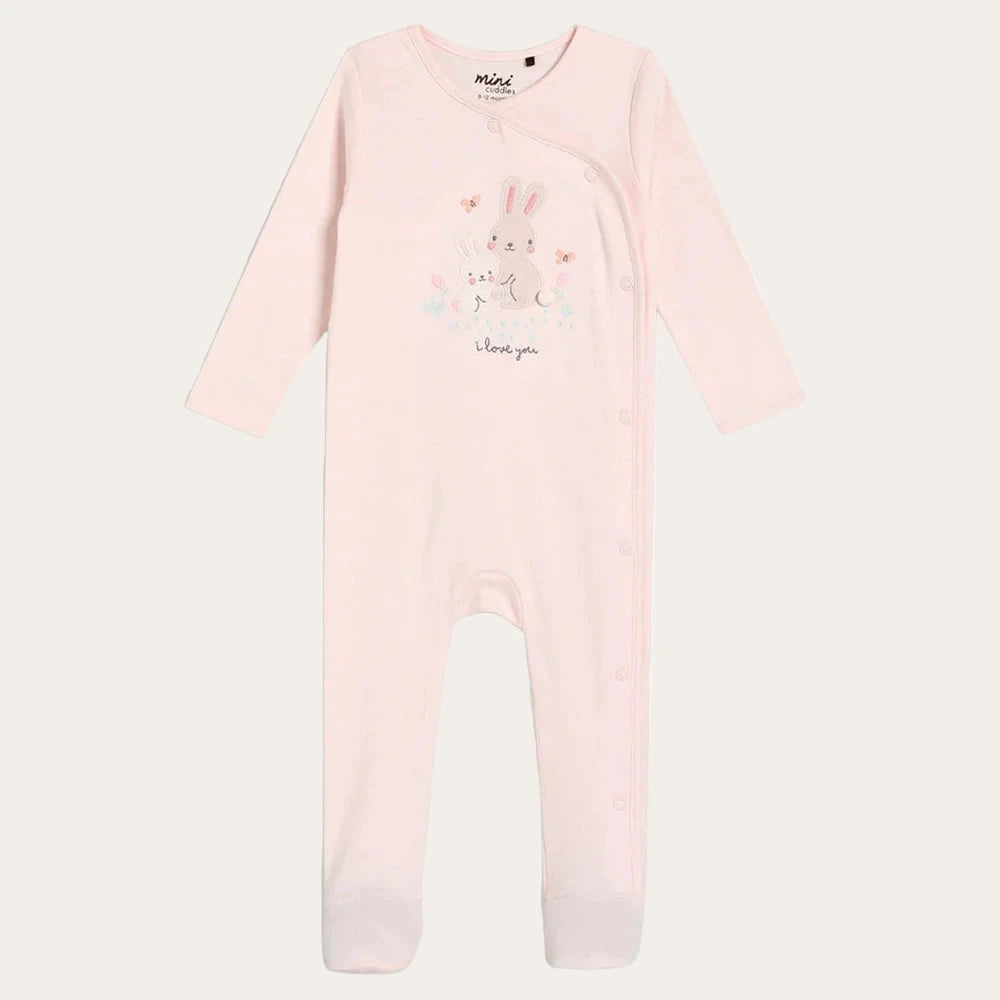 Baby girls pink cotton sleepsuit
