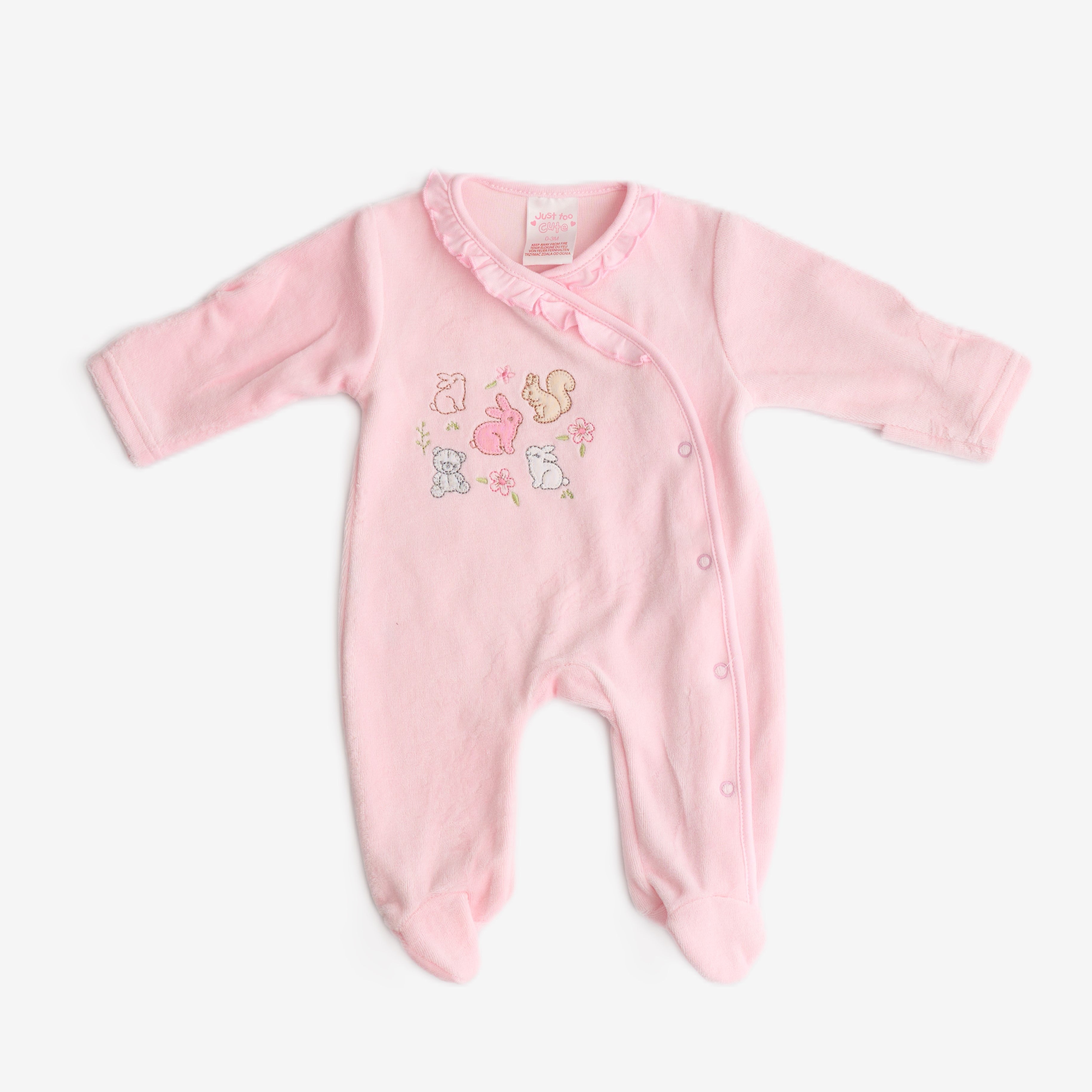 Baby Girl Clothing Soft Pink Velour All In One &#39;Woodland&#39;