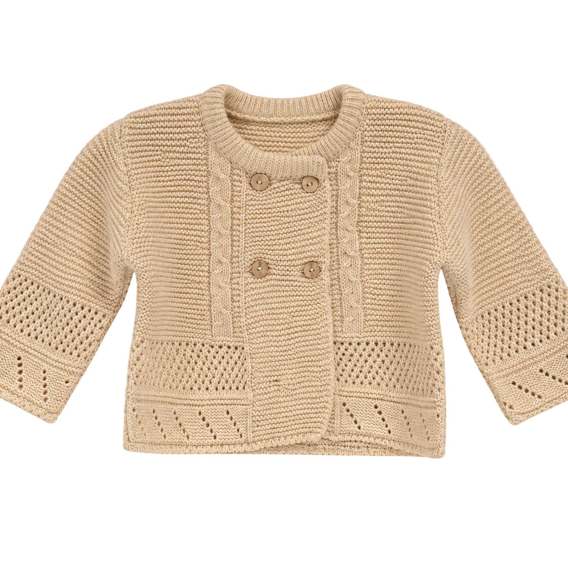 Taupe knitted baby girls cardigan with button fastening