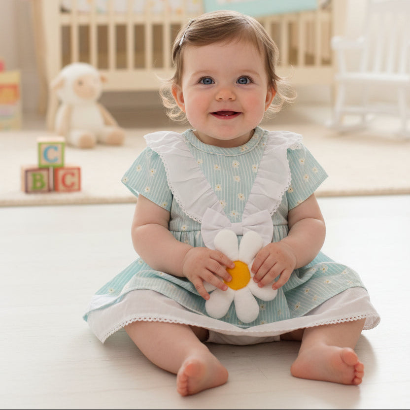 Baby girls sage green dress and pants set