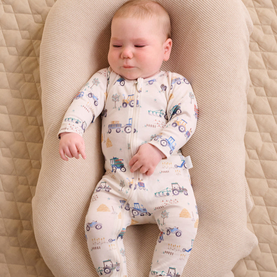 2 Pack Organic Zip Grow Suit – Farm Vehicles Print