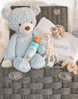 large baby gifts hamper with teddy and towel.