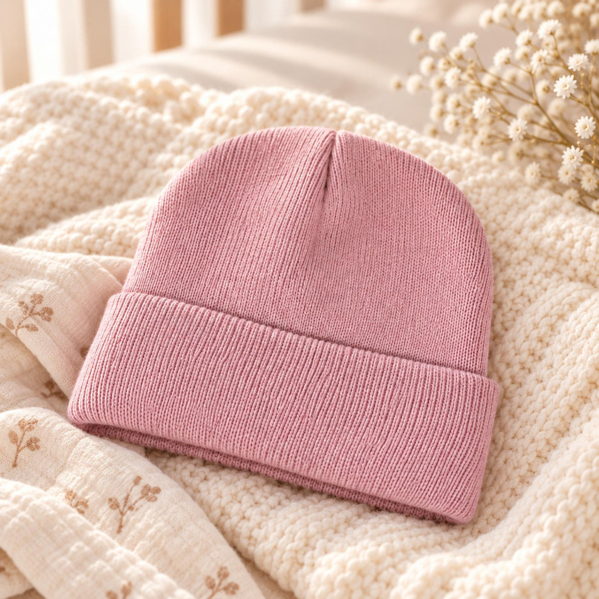 Dusty pink baby knit hat