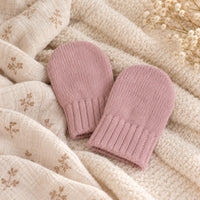 Dusky pink knit baby mittens