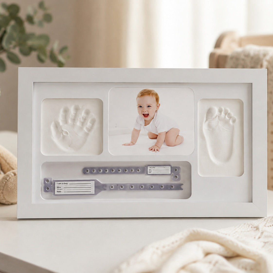 Baby Memories Photo Frame with handprint, footprint and photo spaces
