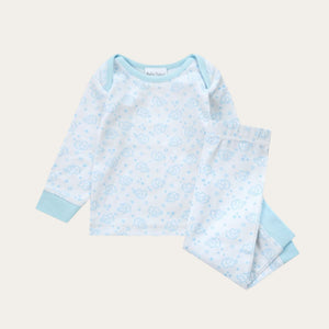 Blue baby boy pyjamas, all over elephant print