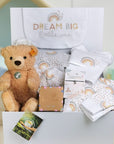 baby shower gifts box with clothing set and steiff teddy bear