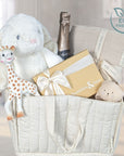 baby shower gifts with organic nappy caddy and bunny soft toy.