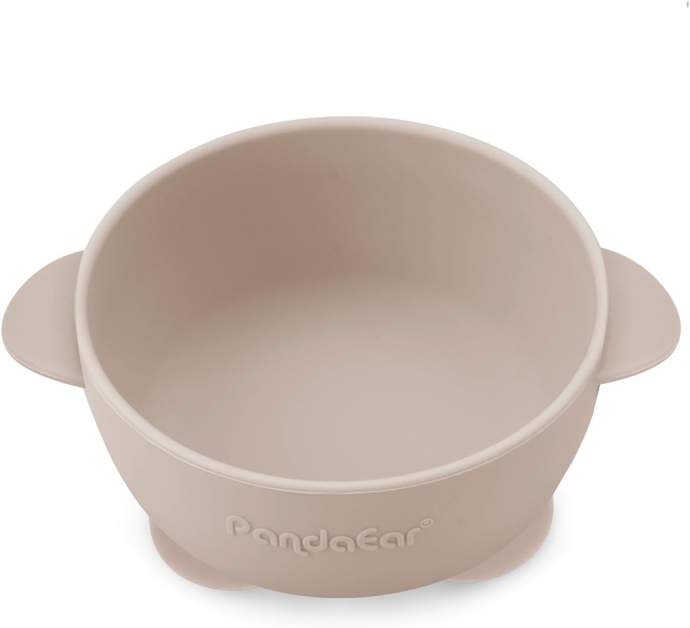 Beige silicone bowl with handles on a white background
