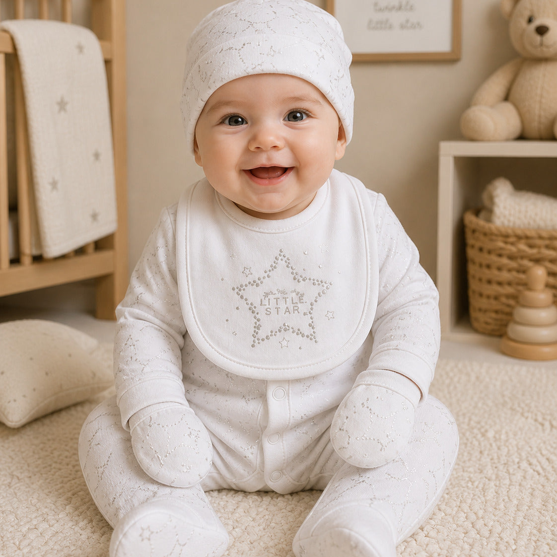 Baby unisex little star clothing set presented ready for gifting