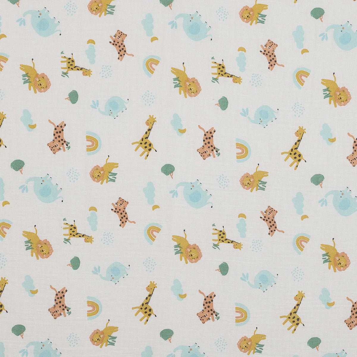 Baby unisex cotton muslins with safari animal print