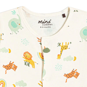 Two baby unisex cotton sleepsuits with animal prints for everyday comfort