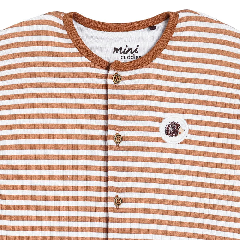 Baby unisex feeder stripe romper with long sleeves