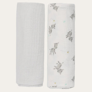 Baby unisex solid and zebra printed cotton muslins two pack