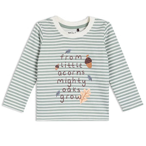 Baby unisex striped long sleeve top with printed slogan