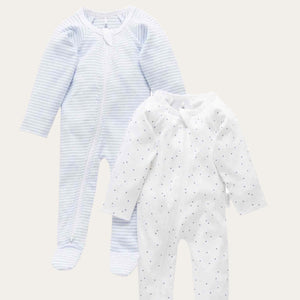 Baby zip growsuits with bear print in pale blue