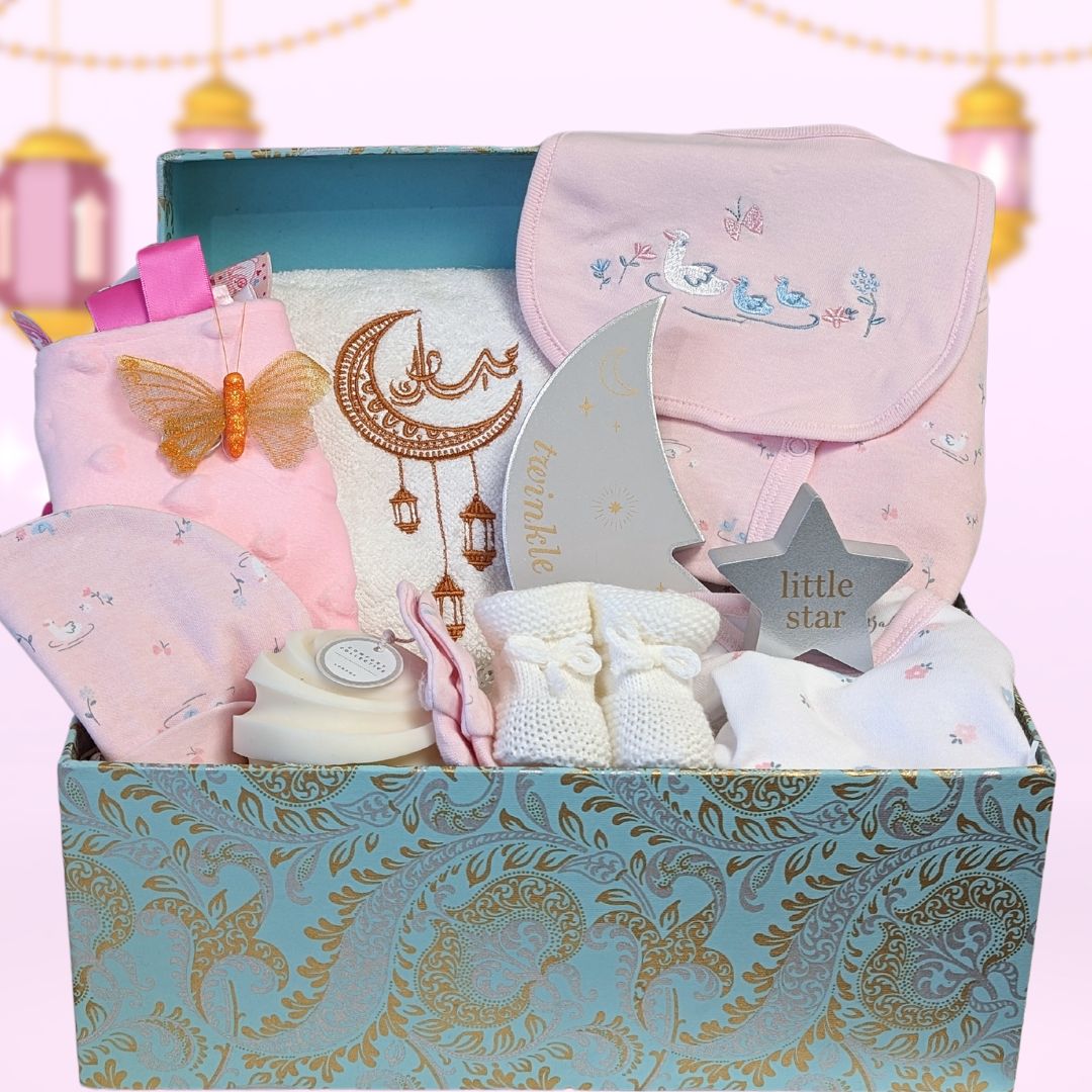 baby eid gifts box with clothing for a baby girl