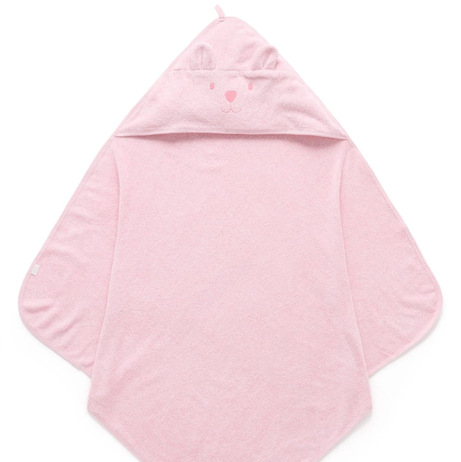 Pink bear faced organic baby hooded towel 