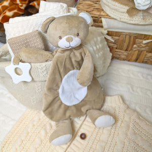 Eco-Friendly Brown Bear Baby Comforter with Teething Ring Baby Comforter.