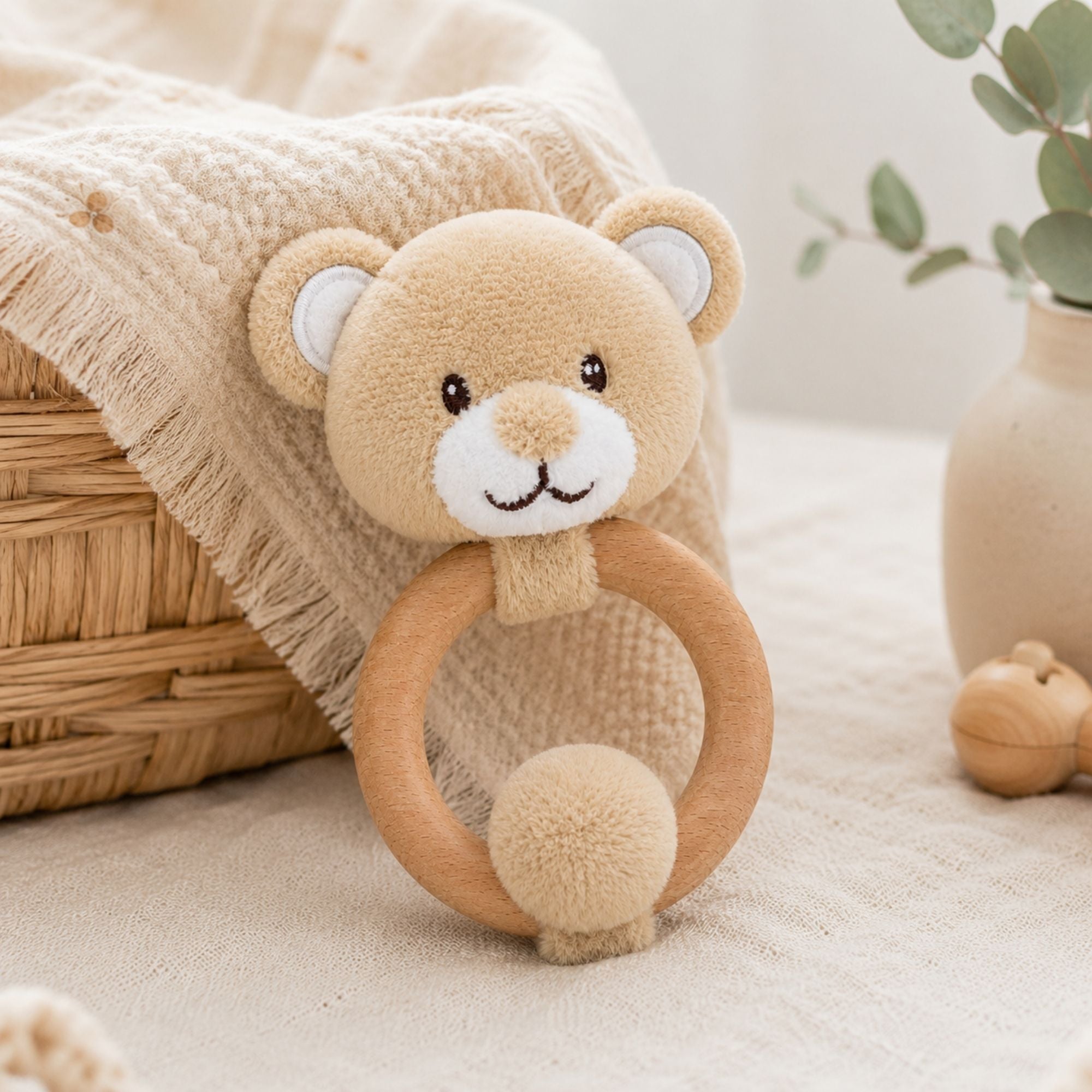 Eco-Friendly Barney Bear Baby Rattle Toy Rattle.