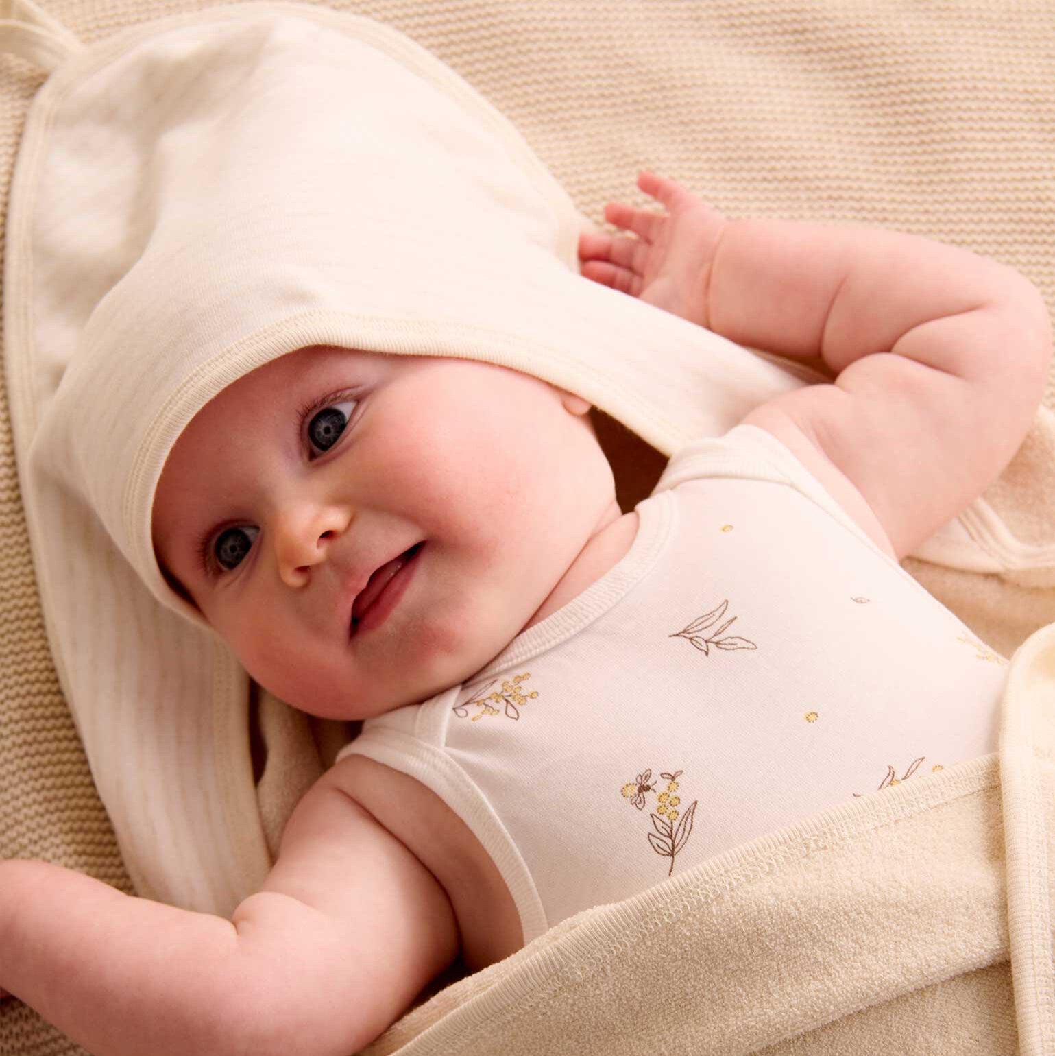 Beige Organic Hooded Baby Towel – Soft Terry Cotton