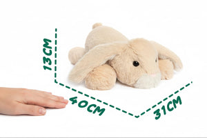 A plush bunny toy  with dimension lines showing measurements of 40 cm length, 31 cm height, and 13 cm depth on a white background.