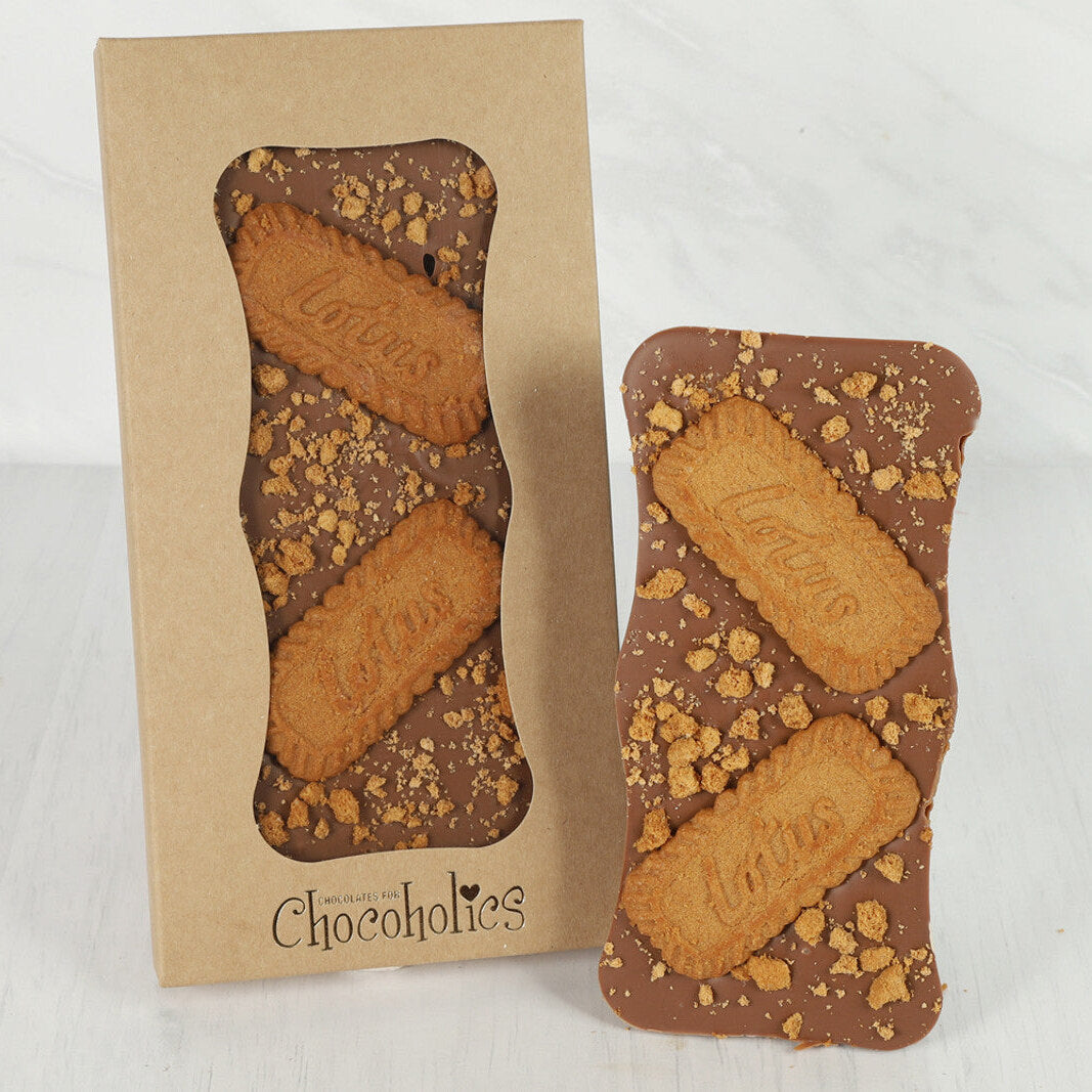 Milk Chocolate Bar Filled with Biscoff Spread and Biscuits