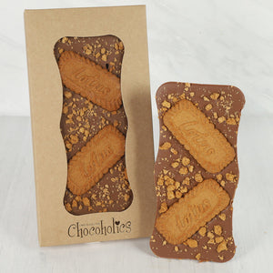 Milk Chocolate Bar Filled with Biscoff Spread and Biscuits