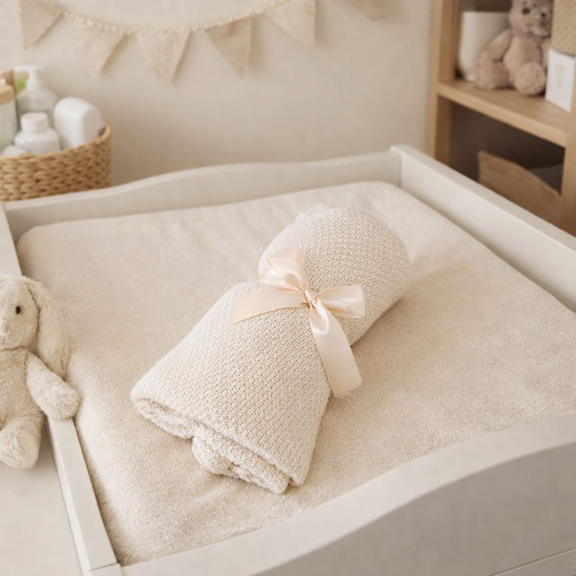Biscuit bamboo baby blanket in soft knit