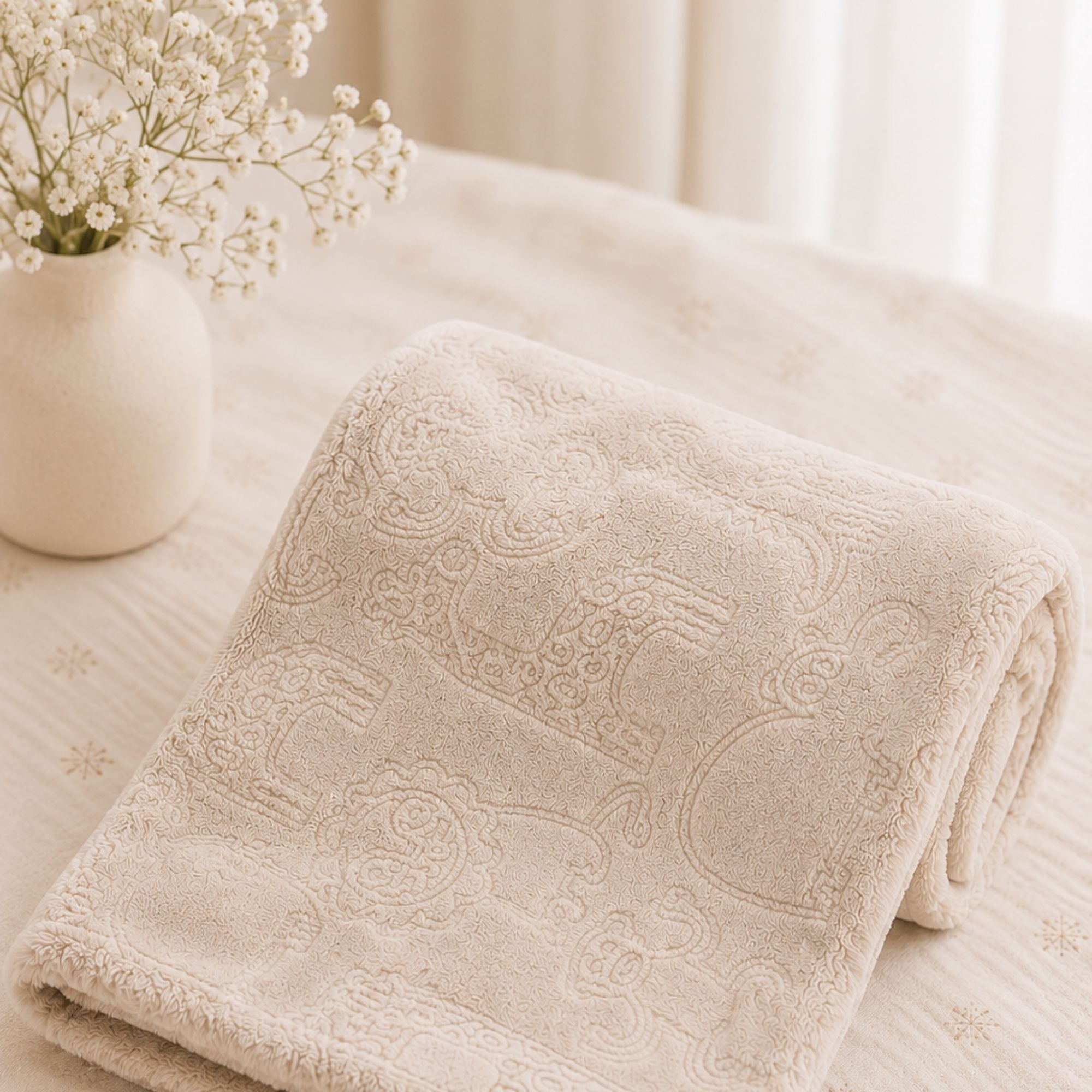 Blanket wrap in soft biscuit with safari animal print