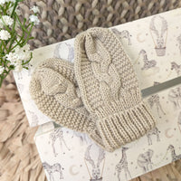 Baby Mittens Recycled Cable Knit - Biscuit Mittens.
