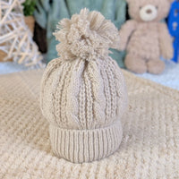 Biscuit cable knit baby pompom hat