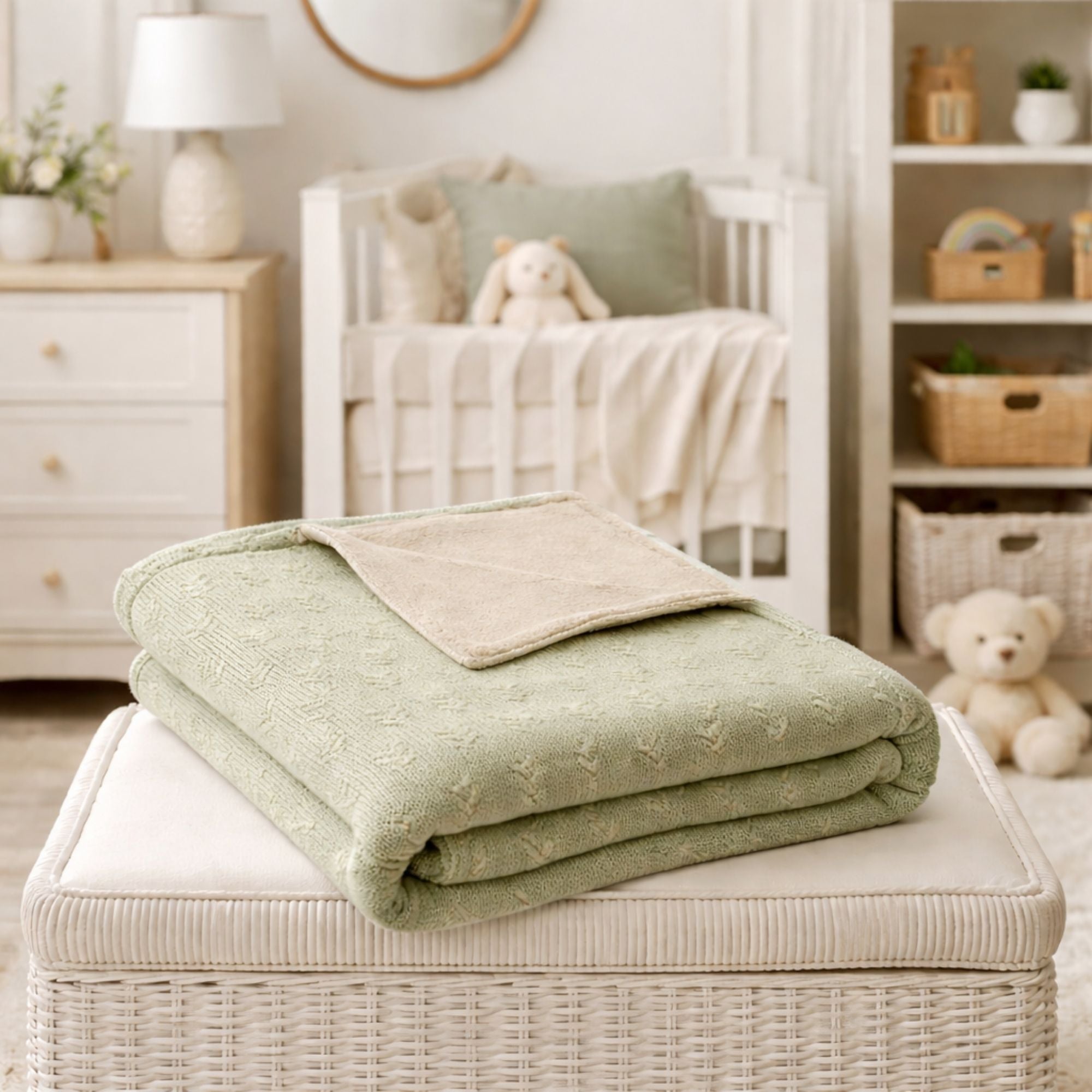 Olive green velvet baby banket with is organic
