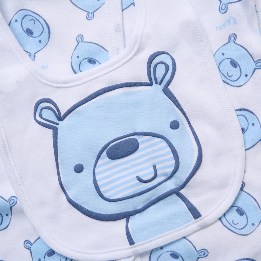 Blue Baby Boy Clothing Gift Set – Sleepsuit, Bib and Hat