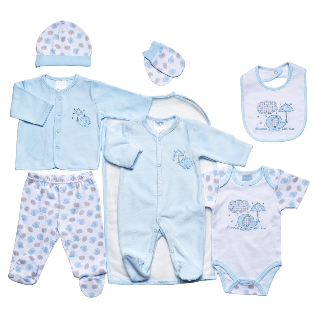 Clothing 7pc White and Blue Gift Set &#39;Showered With Love&#39;