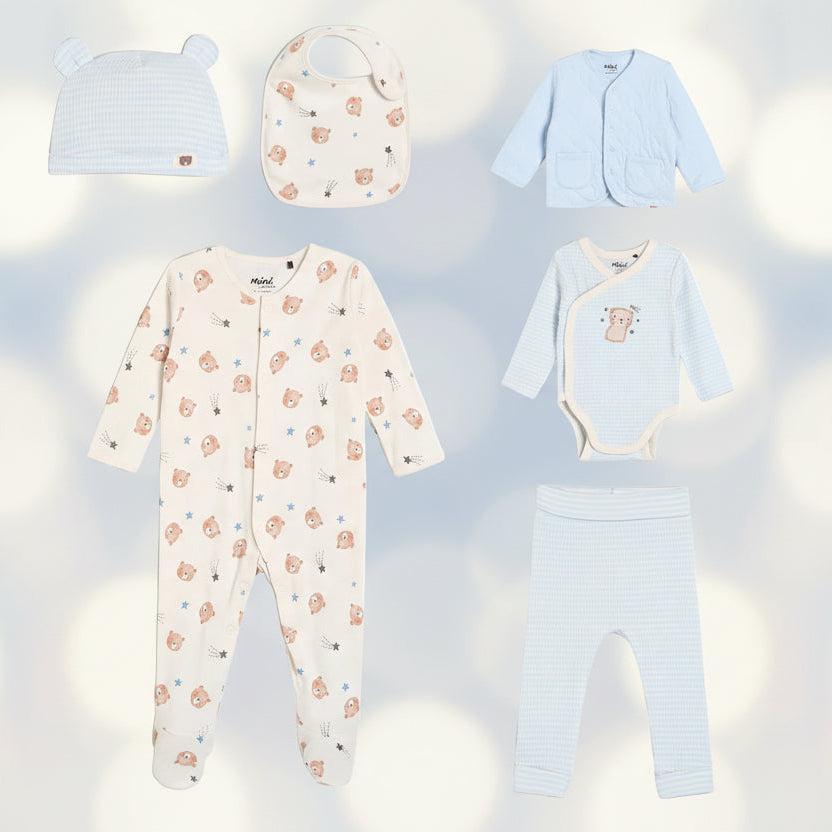 Blue bear baby essentials six piece set