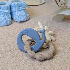Blue baby teething silicone whale and octopus