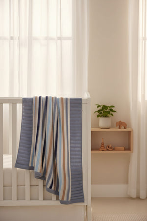 Blue and beige striped knitted cotton Baby Blanket