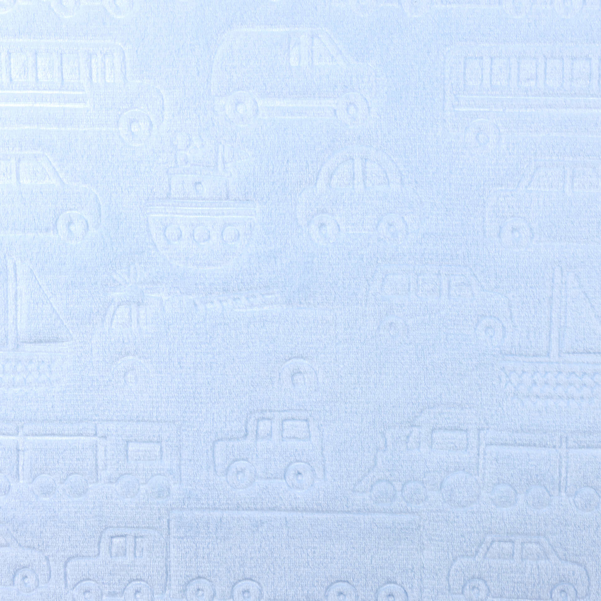 Sof blue blanket wrap with embossed print of vehicles and boats