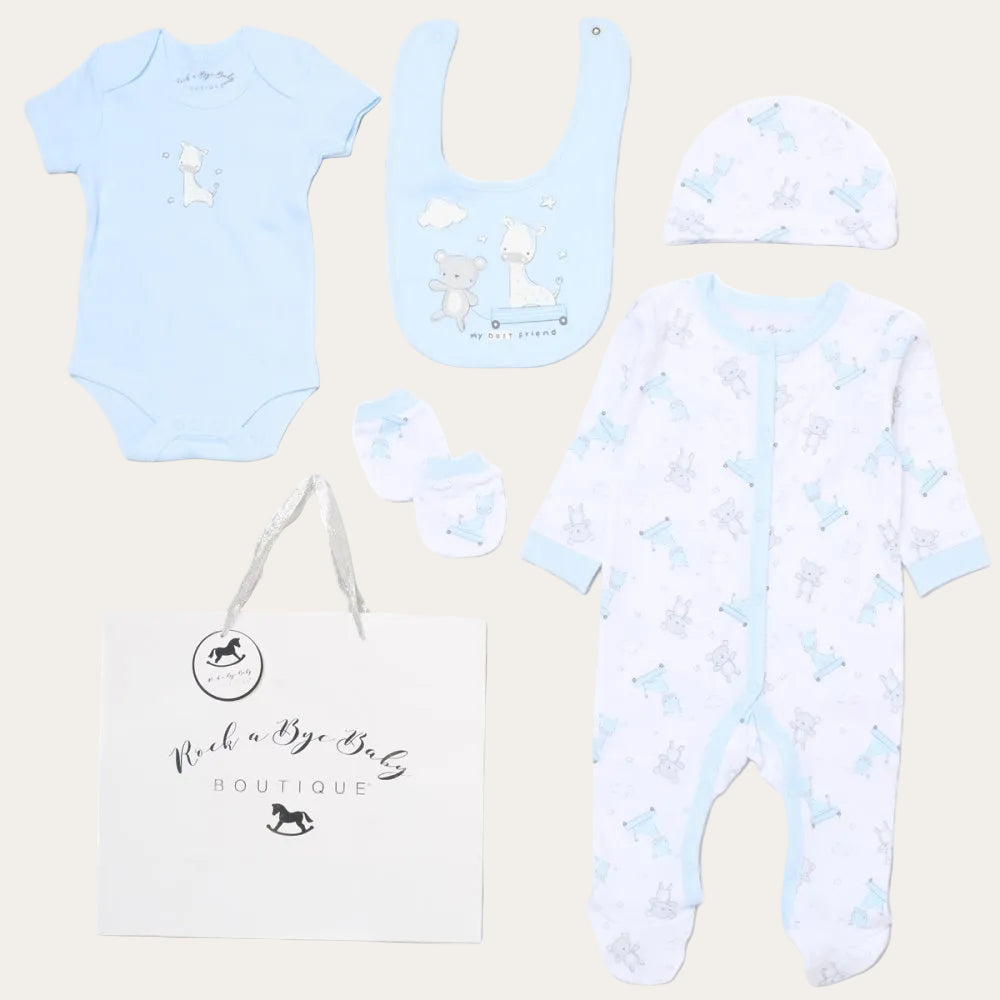 Baby blue short sleeve bodysuit from bear and giraffe newborn clothing set