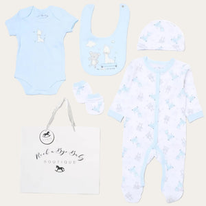 Baby blue short sleeve bodysuit from bear and giraffe newborn clothing set