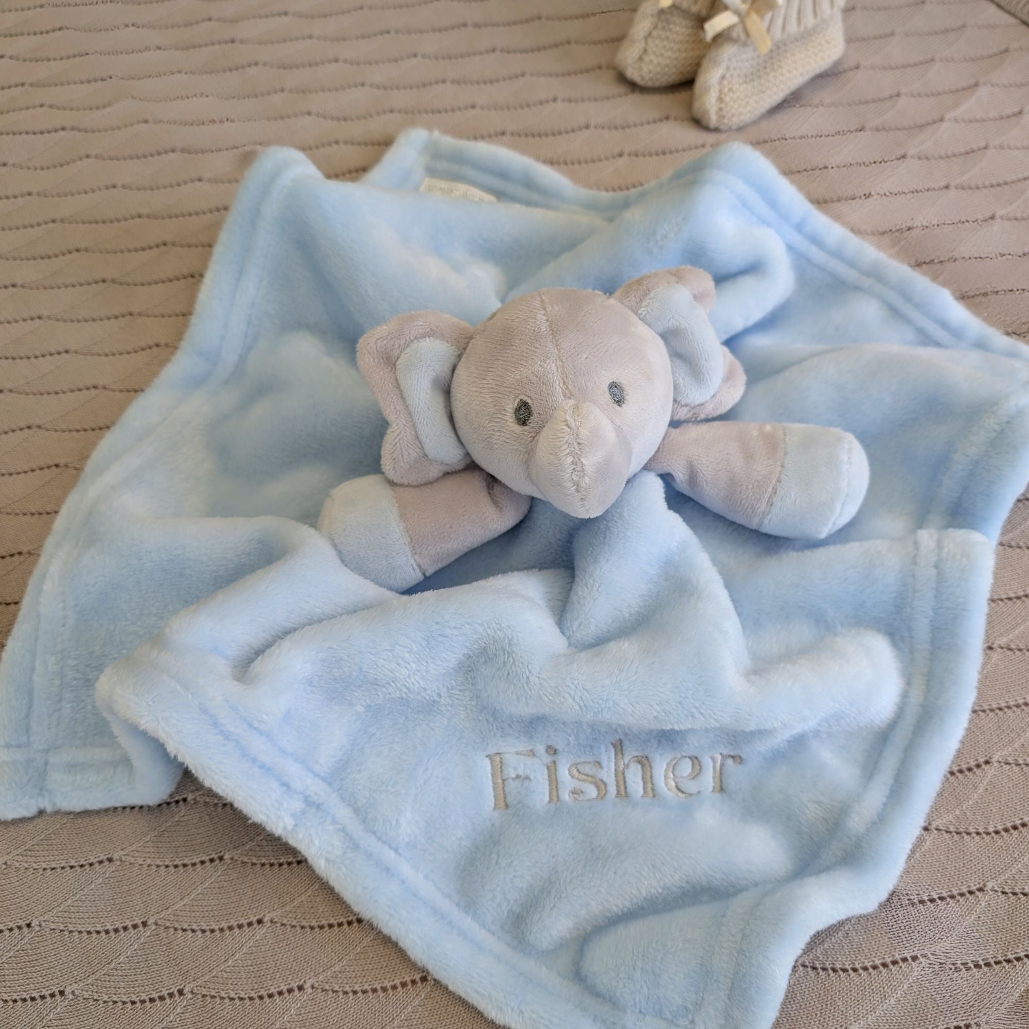 Pale Blue Elephant Comfort Blanket Personalised Baby Gifts
