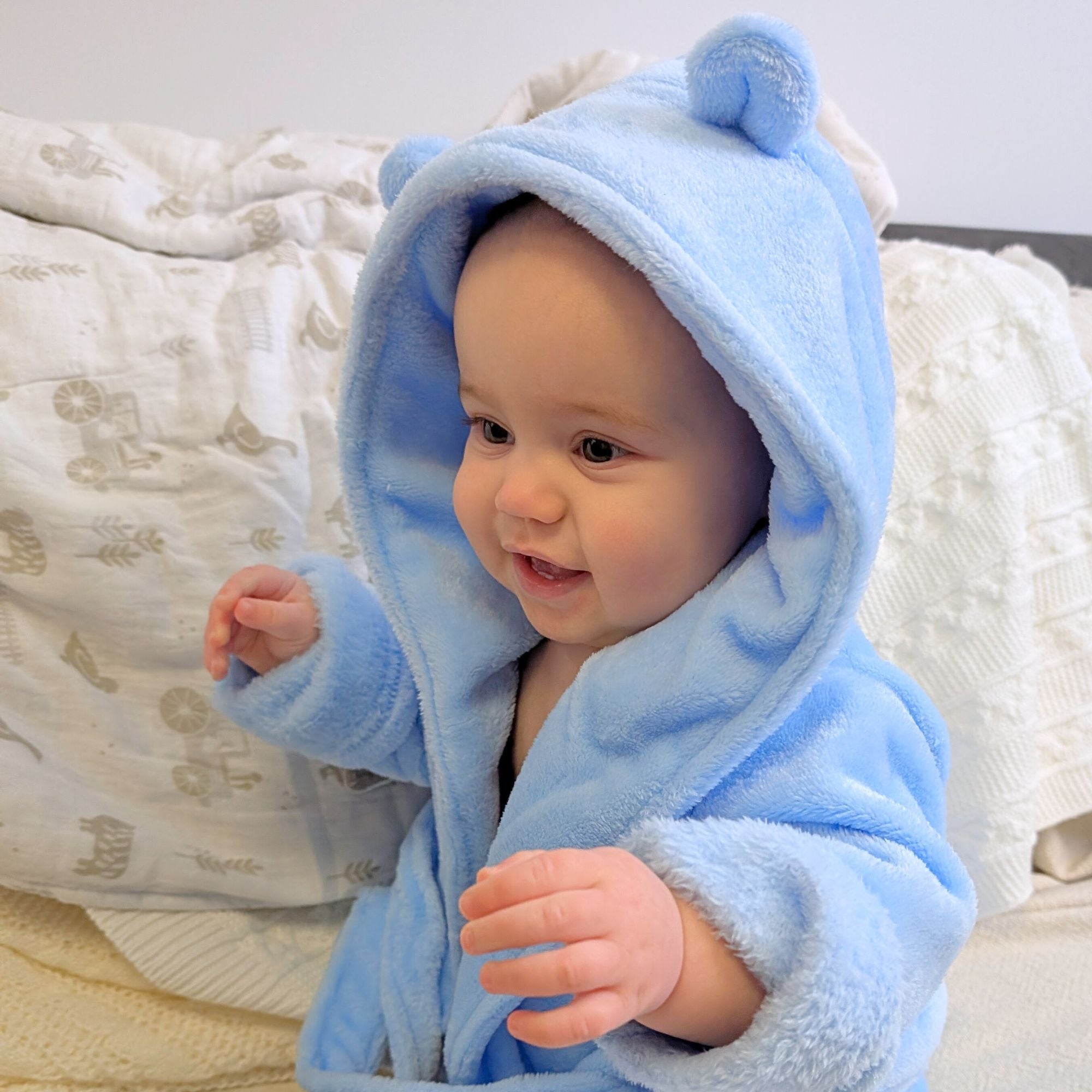 Personalised Blue Baby Dressing Gown with Cute Ears Personalised Blue Baby Dressing Gown with Cute Ears