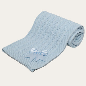 Blue Cable Knit Baby Blanket Wrap with Bow Baby Blanket.