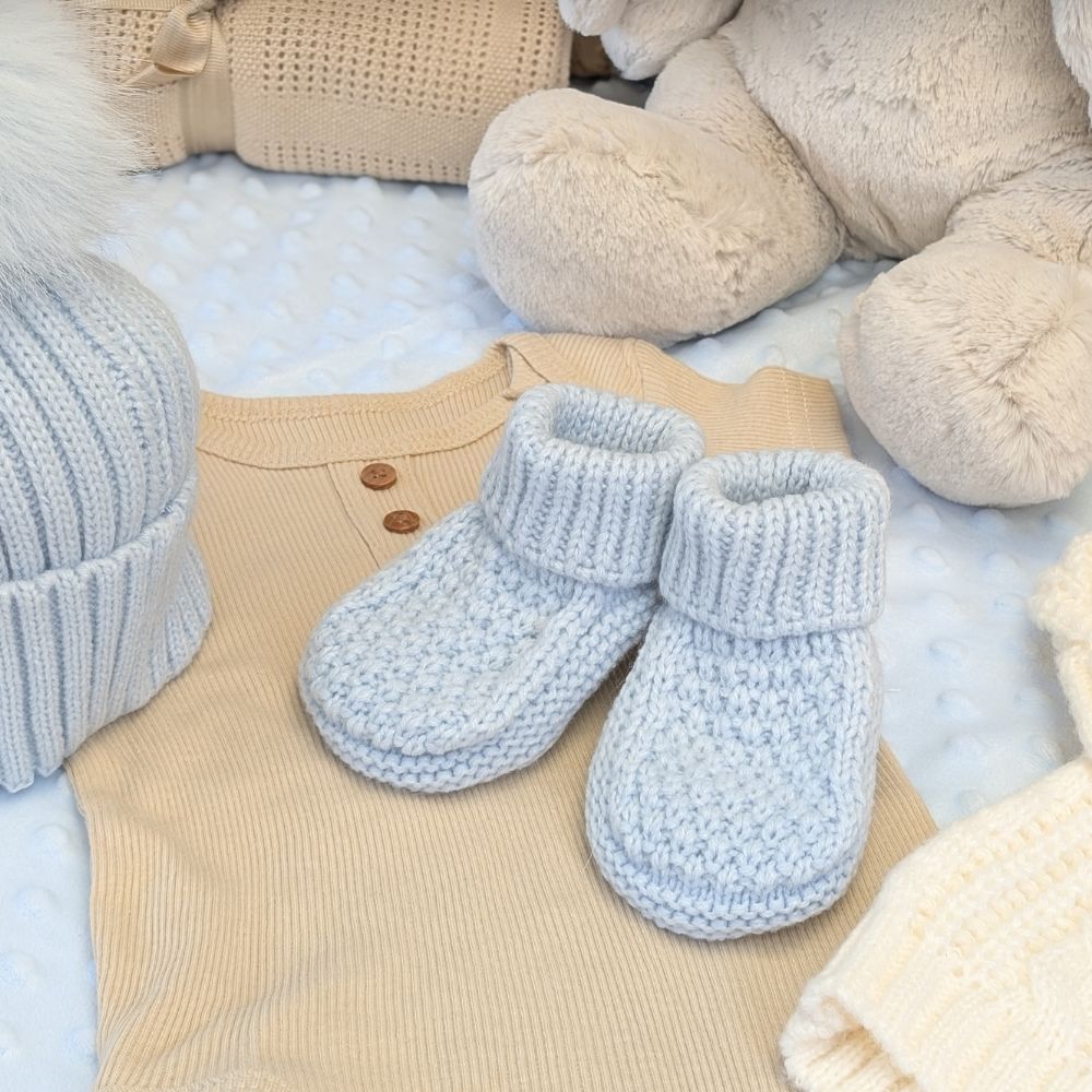 Soft Blue Knitted Baby Booties – 0 to 6 Months