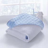 White and blue baby hooded bath towel.